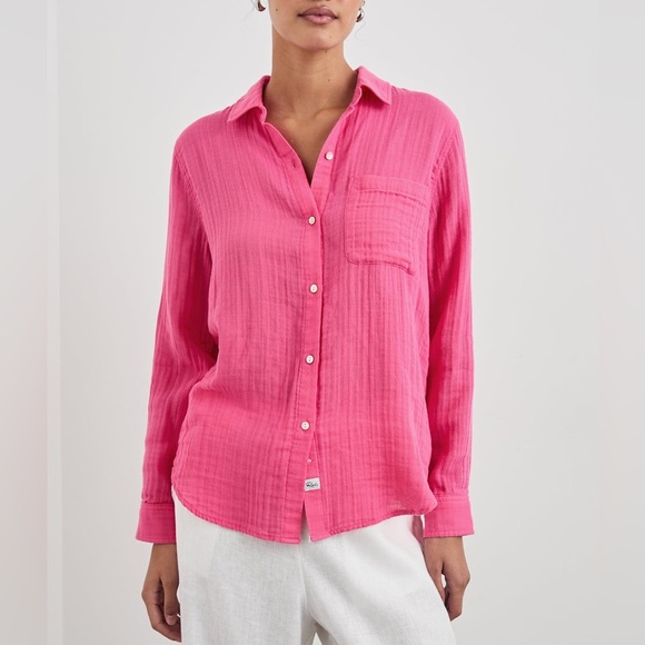 New! Rails Ellis pink button down gauze button down shirt hibiscus 37429 - Picture 12 of 14